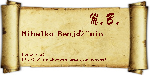 Mihalko Benjámin névjegykártya